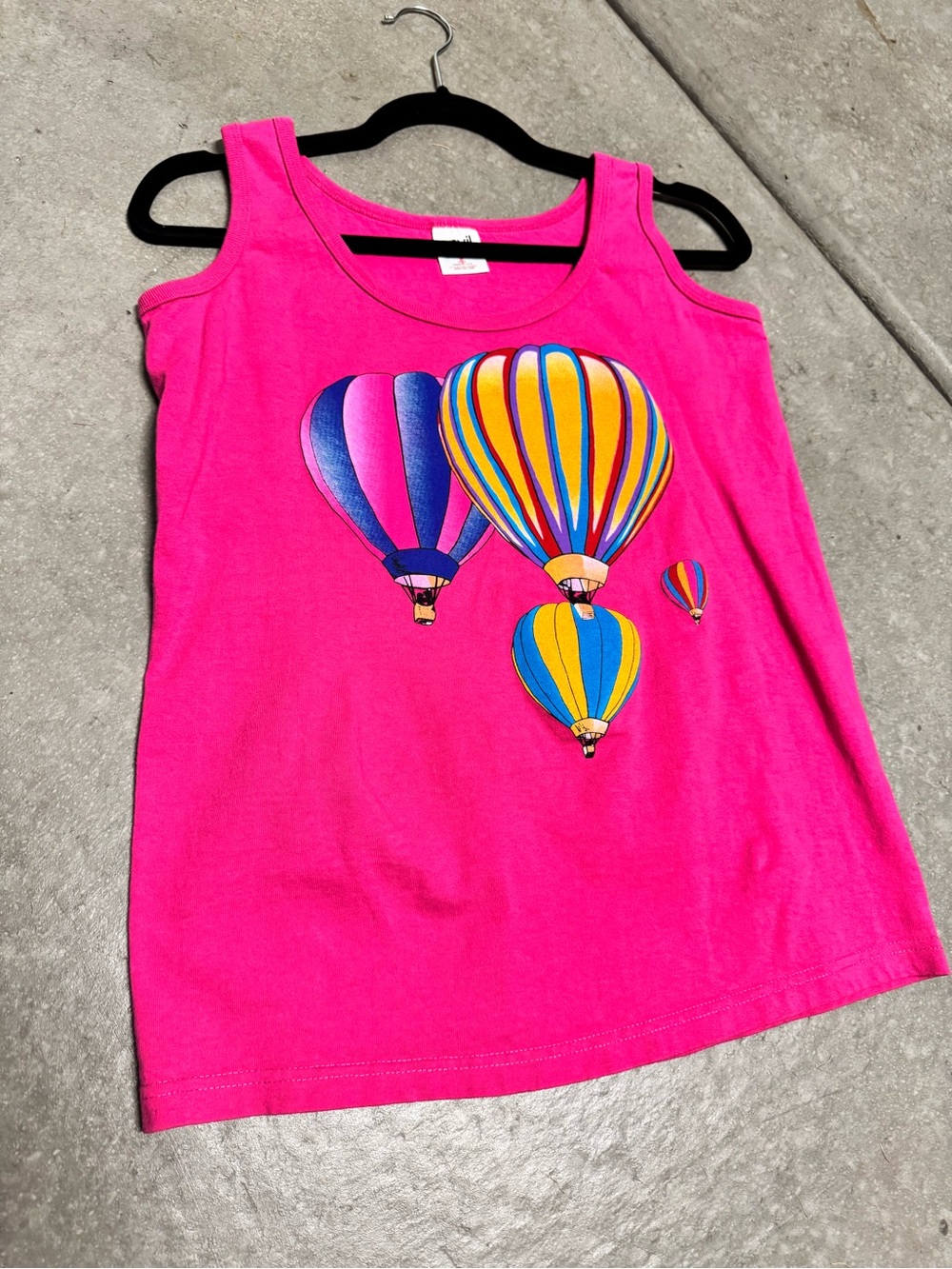 Vintage Hot Pink Tank Top with Colorful Hot Air Balloon Print